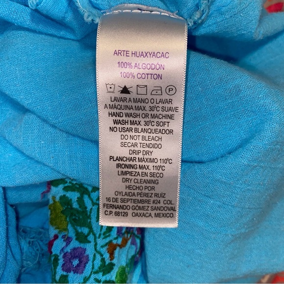 Arte Huaxyacac 100% Cotton Crochet Embroidered Size Lg Balloon Sleeve Blouse - Picture 11 of 11